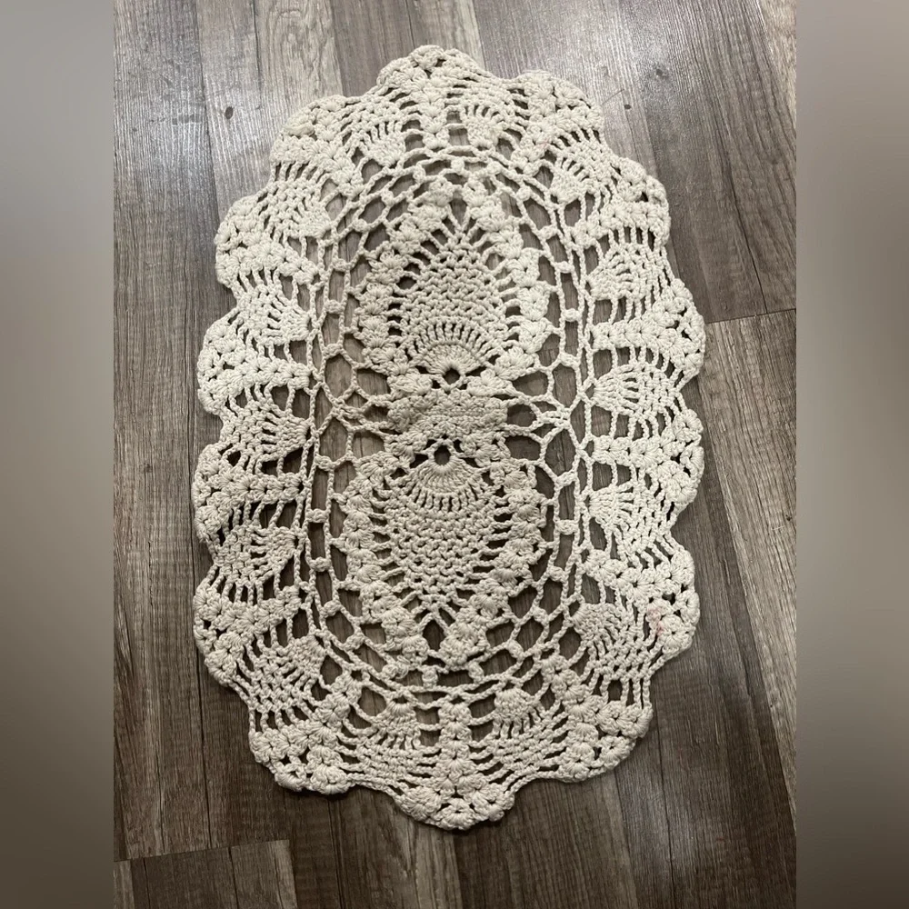 Crochet handmade table runner cloth Cottagecore decor macrame boho shabby chic